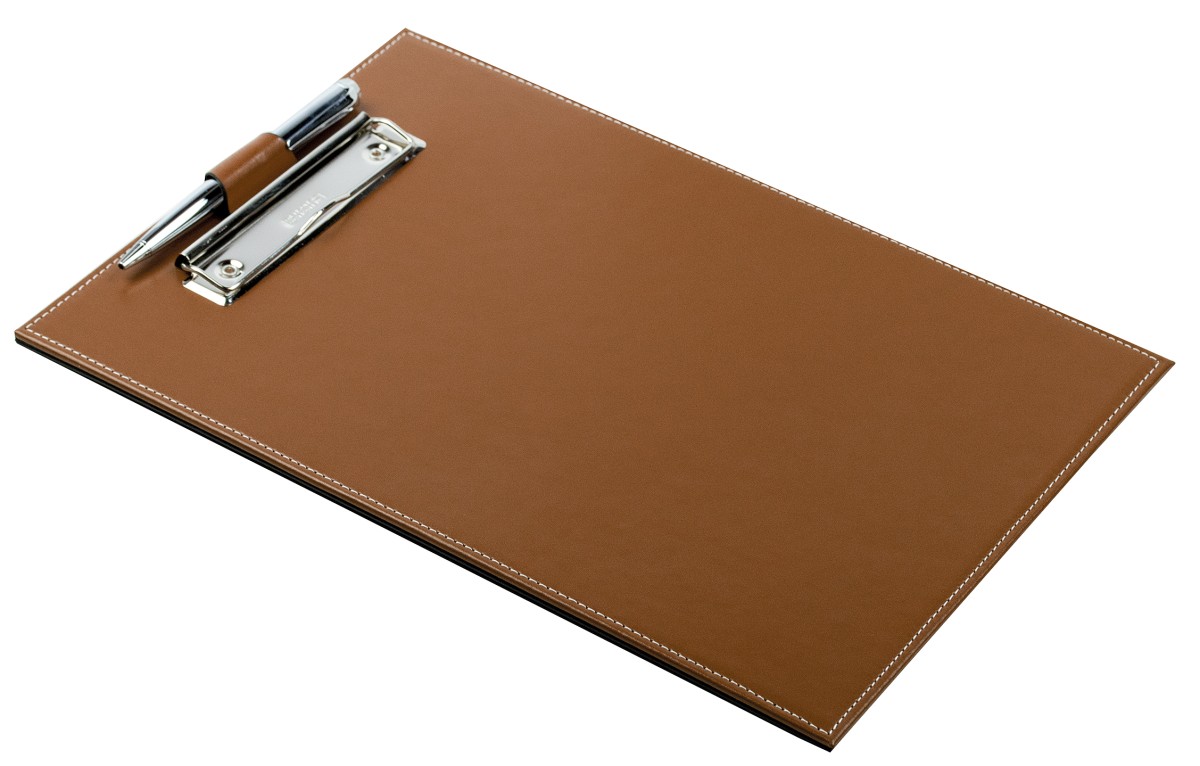 Klemmbrett DIN A4 mit Blockklemme in CAMBRIDGE Top Grain Rindspaltleder hellbraun